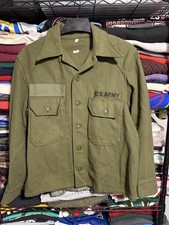 US ARMY FIELD SHIRT MENS Medium OLIVE GREEN WOOL OG 108 MILITARY VINTAGE 1950s