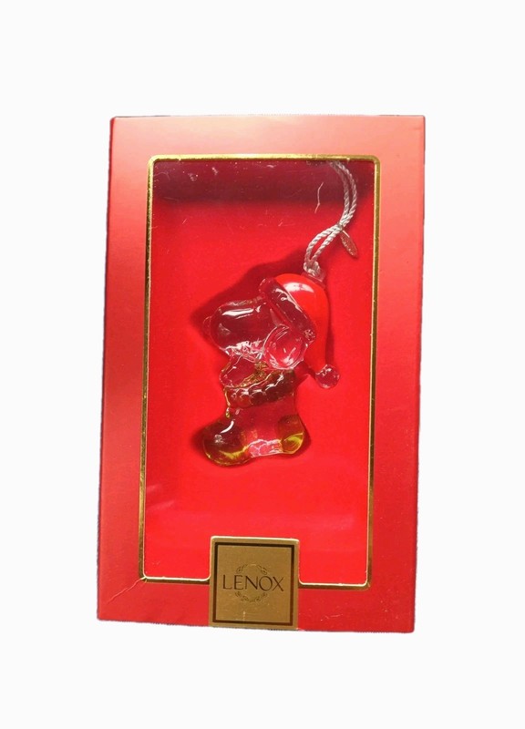 Vintage Snoopy Lenox Santa Full Lead Crystal Christmas Ornament New In Box!