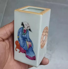 Chinese Collectable Art Hand Painting Famille Rose Porcelain Figure Brush Pot