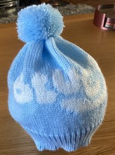 New hand knitted childs blue hat with bluey motif age 3-4 years