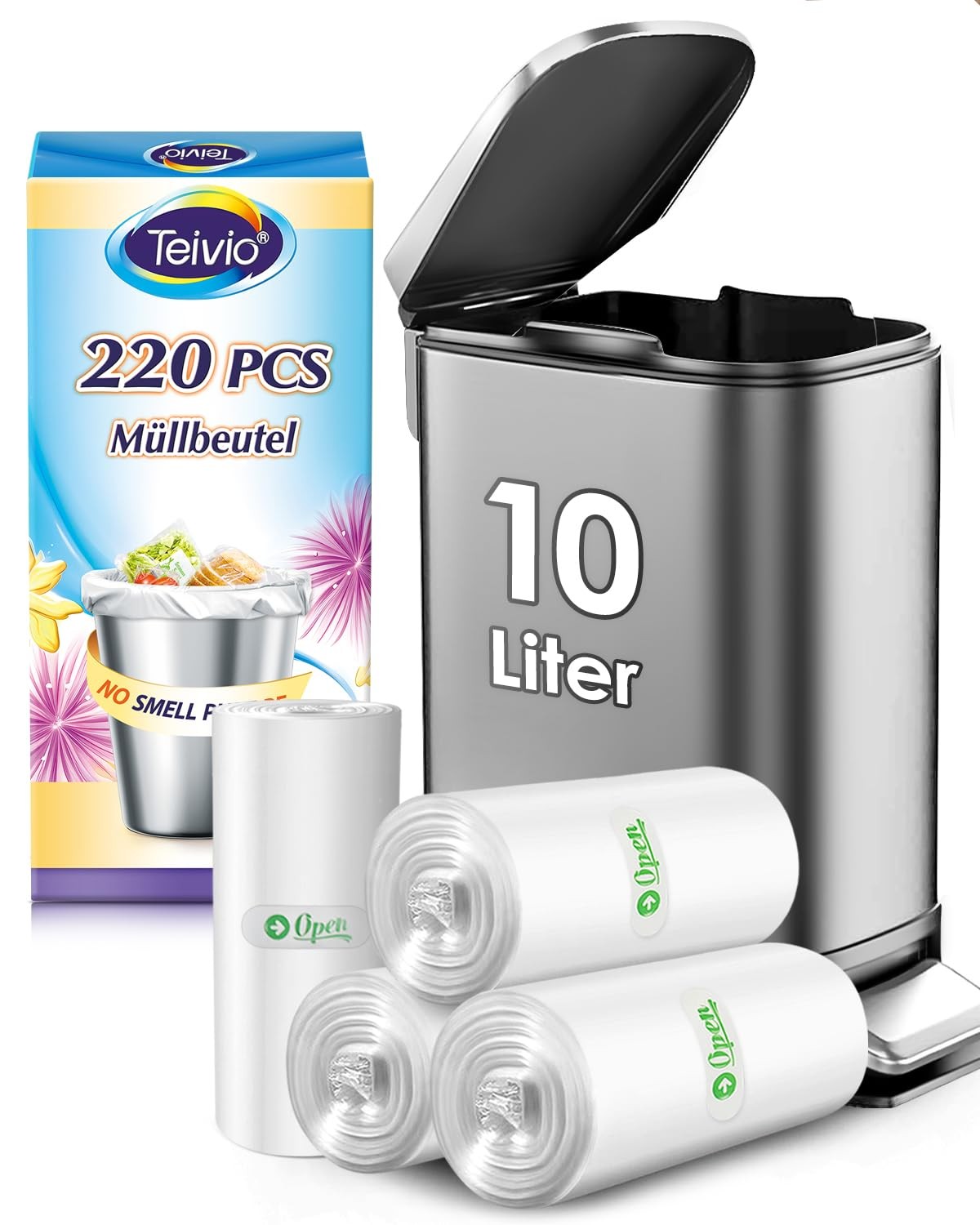 Sac poubelle resistant 10l en polyethlene anti dechirure lot economique de 220 pieces