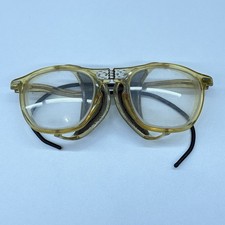 Vtg Wilson 612 Safety Glasses Amber Mesh Side Shields Cable Temples Folding Pair