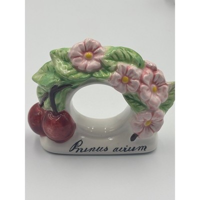 Vintage Ceramic Cherry Blossom Napkin Rings Set of 6 Prunus Avium Pink Floral