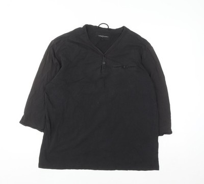 Jasper Conran Herren Schwarz Baumwolle Henley Hemd L Langarm Freizeit Oberteil