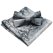 Bow Ties for Men Paisley Floral Pre-tied Bowtie Pocket Square Set B-gray 2