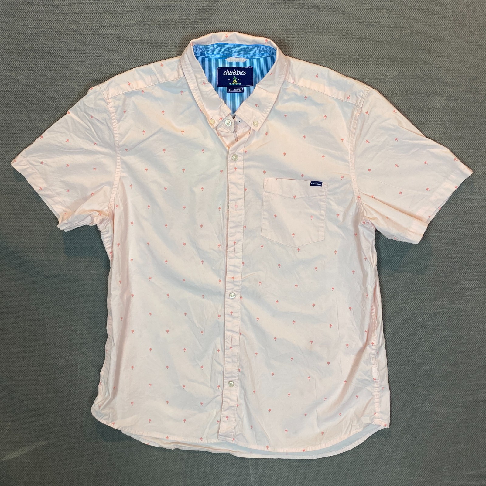 Chubbies Button-Up Shirt Mens Size XL Extra Large Pink Short Sleeve Stretch