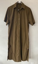 Vince Dress Womens Extra Small XS Green Brown Button Up Midi Slits Short Sleeve