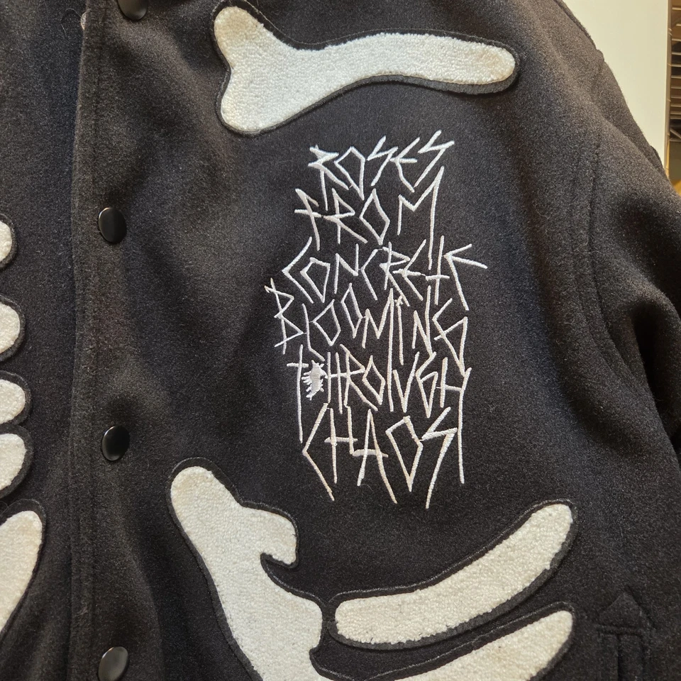 Civil Regime 6 Feet Deep Varsity Jacket Men's Bomber Black Skeleton Skater L - Image 4 of 4