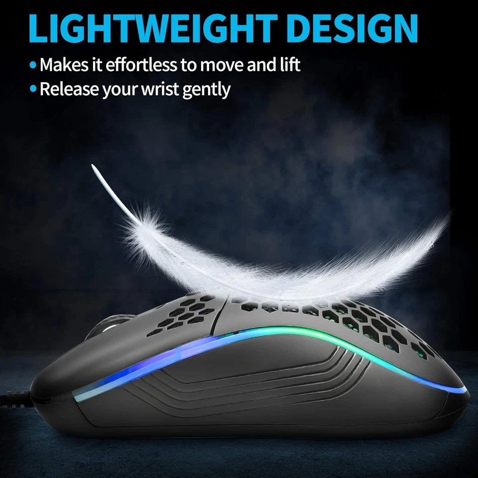 Wired Gaming Mouse, RGB, 7200 DPI, Ergonomic, Lightweight, High Precision, Black - Image 2 of 3