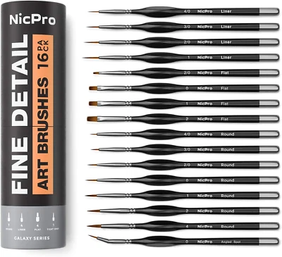 NICPRO 16 Stück Feiner Detail Pinsel Set, Pinselset Malen Für Professionelle Künstler F