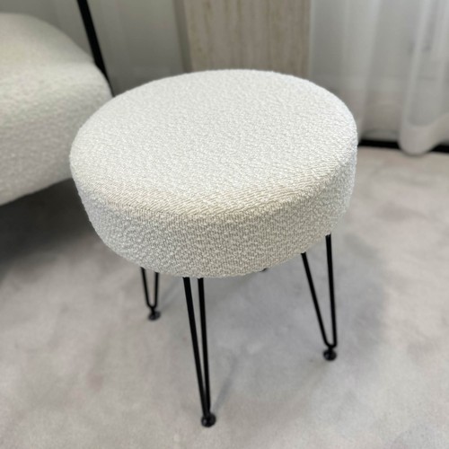 Alaya Ivory Bouclé fabric Stool with Black Hair Pin Legs - Picture 5 of 8