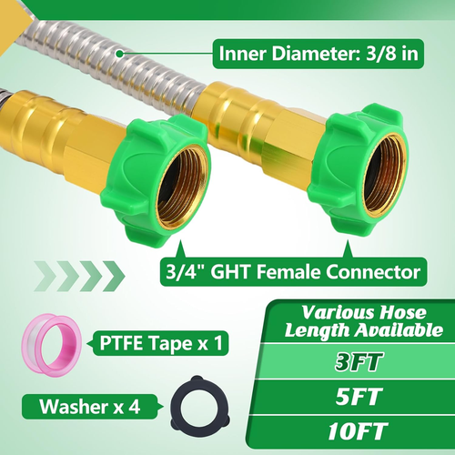 Short Garden Hose with Female to Female Connector, 3Ft Metal Leakproof Leader Ho - Picture 7 of 12