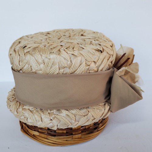 Vintage Park Layne Straw Cloche Bucket Hat Satin Ribbon Net Leaves Flower 22" - Picture 4 of 12