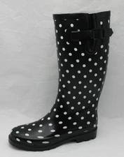 woman's Rain Boots - MST-7090 Lady Rubber Rain Boot black polka dot