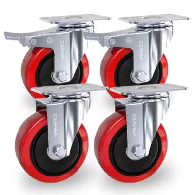 CASPERI 4 X Heavy Duty Double Bearing Braked 100mm Swivel Castor Wheel Trolley 700 Kg