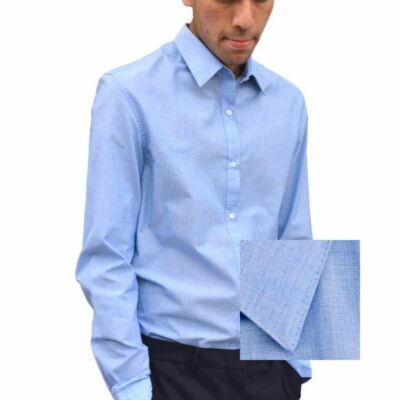 Mens Formal Blue Shirt Long Sleeve Slim 