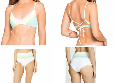 L Space Portia High Waist Bottom Bodhi Top Bikini Set L White Color Block