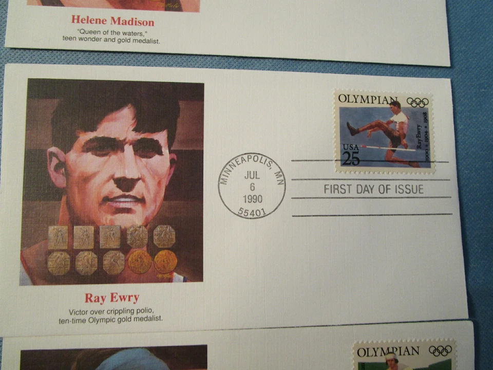 American First Day 1990 OLYMPIANS Lot 6 cachet & stamps MINNEAPOLIS mint - Image 4 of 4