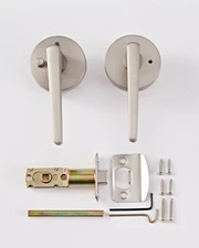 Sure-Loc BS102-RD 15 Basel Privacy Door Lever Set with Round Rose - Satin Nickel