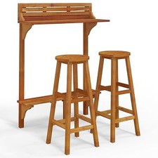 3 Set Bar Stool with Bar TABLE BREAKFAST wooden OUTDOOR GARDEN itzcominghome set
