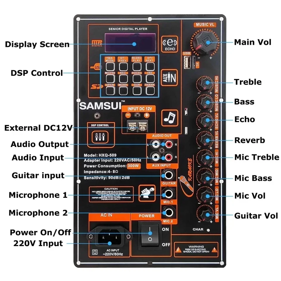 12V/220V Digital Bluetooth 200W Amplifier Board for 8-18 Inch Speaker with Micro - Image 2 of 4