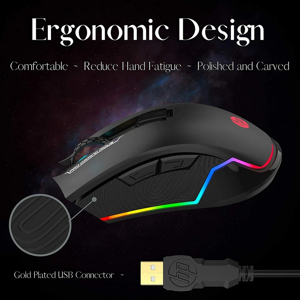 HP Wired Gaming Mouse LED RGB Backlit USB Wired Mouse for Gaming - Image 4 of 4