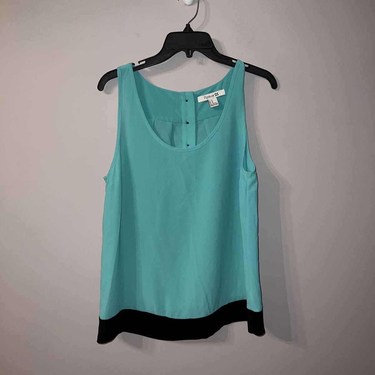 Aqua blue with black trip tank top forever 21 Medium #792