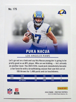 2024 Panini Prestige Football Puka Nacua Base Card #175 Rams NM-M