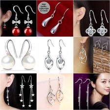 Silver Dangle Drop Earrings Women Jewellery Long Hook Gift Leaf Fashion Tassel