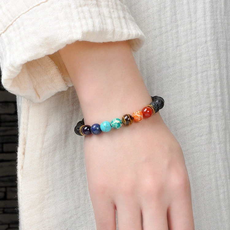 7 pulseras difusoras de piedras preciosas curativas naturales de piedra de lava pulsera de cristal de chakras - Foto 2 de 12