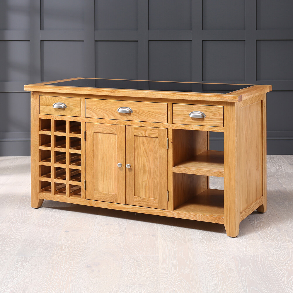 Cheshire Oak Large Kitchen Island with Black Granite Top Kitchen