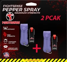 2 Pack FIGHTSENSE Maximum Strength PEPPER Spray with Keychain for Self Defence