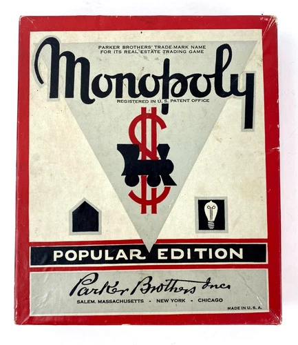 Monopoly Board Game 1946 Parker Brothers Vintage Wooden Pieces in Box, No Board