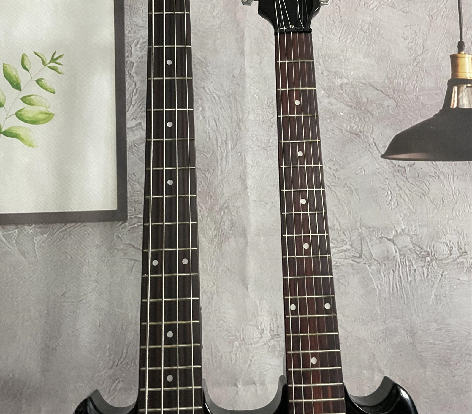 6+4 String Double Neck Vintage Sunburst Electric Bass Guitar Mahogany ...