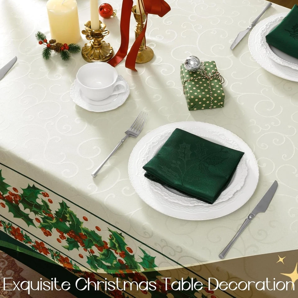 Mantel Rectangular Navidad Jacquard Romantile, Invierno Impermeable Vintage Da Foto 4 de 4