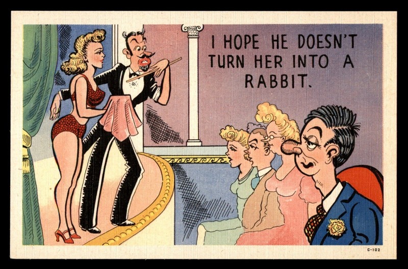 Mayfairstamps pc graphic I hope he doesn't turn her into a rabbit Post Card cca_