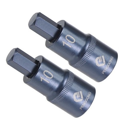 Hex Bit Socket H10 Bit 1/2'' Drive 2'' L Star S2 Alloy Steel CR-V Blue 2Pack