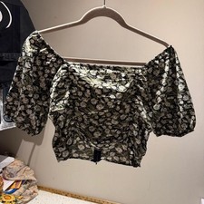 SHEIN Floral Off-The-Shoulder Ruched Crop Top