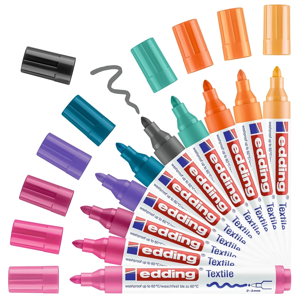 Edding 4500 Textilmarker 10er-Set Trendfarben Textil Stift T-Shirt Baumwolle