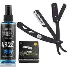The Shave Factory Straight Edge Razor Kit (Black/Barber No22 50ml Cologne / 100