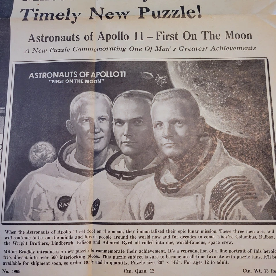 Rare Milton Bradley Ad Moon Landing For Puzzle Springfield Union Neil Armstrong - Image 3 of 4