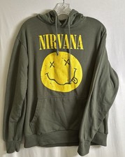Nirvana Sweatshirt Men  s Size M Green Olive Smiley Face Pullover Long Sleeve