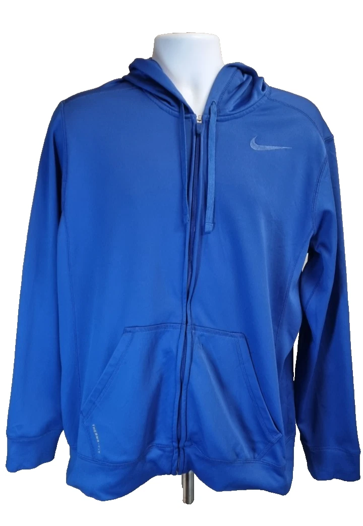 Nike Therma-Fit Blue Hoodie Men's Size L Drawstring Long Sleeve Full Zip Sports