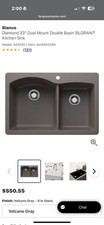 Blanco Diamond 33" Dual Mount Double Basin SILGRANIT Sink Volcano Gray 443100