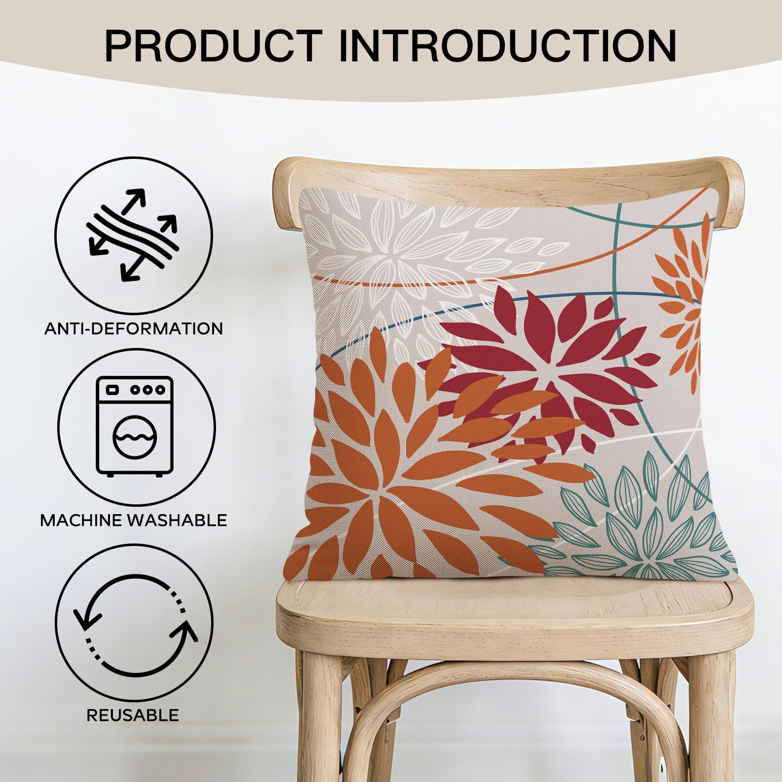 Housse de coussin 40x40cm géométrique | Fleurs orange et rouge