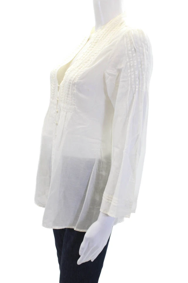 Blusa Joie Mujer Algodón Manga Larga Cuello en V Abotonada Crema Talla S Foto 2 de 4