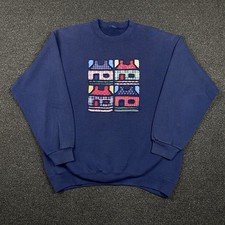 Vintage 90s Grandma Crewneck Sweatshirt Houses Knitted Plaid Appliqu