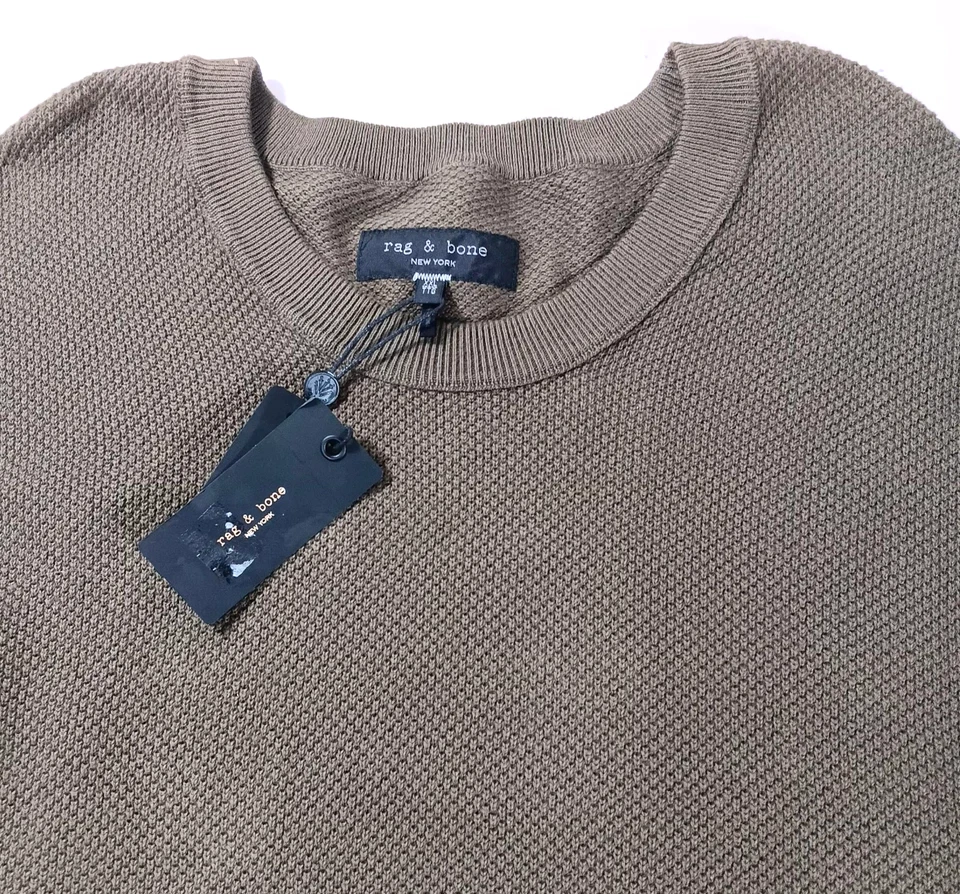 Rag & Bone Men 2XL Washed Dexter Crew Forest Green Waffle Knit Sweater, New - Image 3 of 4