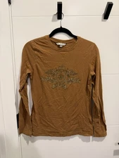 Women’s Cabi Light Brown Long Sleeve With Print Size Medium 
