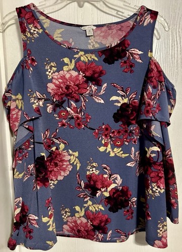 ☀️ EST 1946 WOMENS MEDIUM BLOUSE BEAUTIFUL FLORAL COLD SHOULDER 3/4 SLEEVES